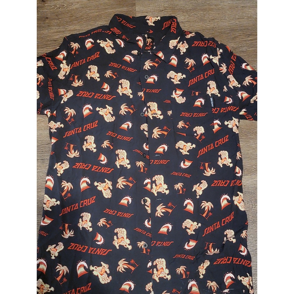 Santa Cruz Button Up Shirt Screaming Hand Palm Tree Print Black Small